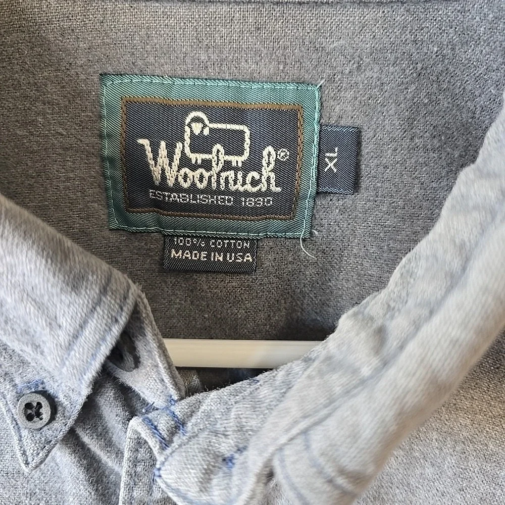 Vintage Woolrich‎ USA Made Men's XL Gray Long Sleeve 100%Cotton Shirt Flannel